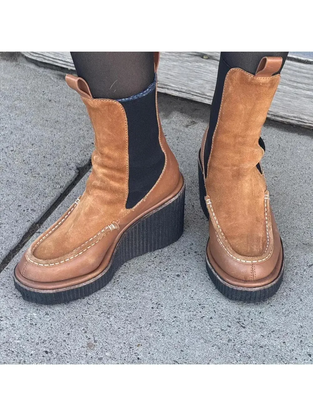 Rag & Bone Leather Platform Wedge Chelsea Boots 8.5 - Picture 2 of 6